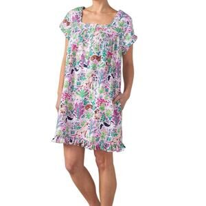 Printfresh Must Love Dogs Pintuck Nightgown Peony Pink Pajama Dress Pockets L